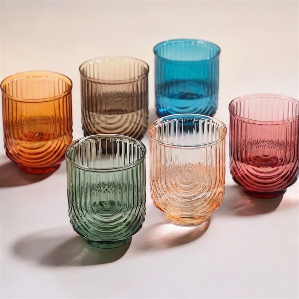 NEW West Elm (Set of 6) Colorful Stemless Wine Water Glasses  Drinkware Bar Cups